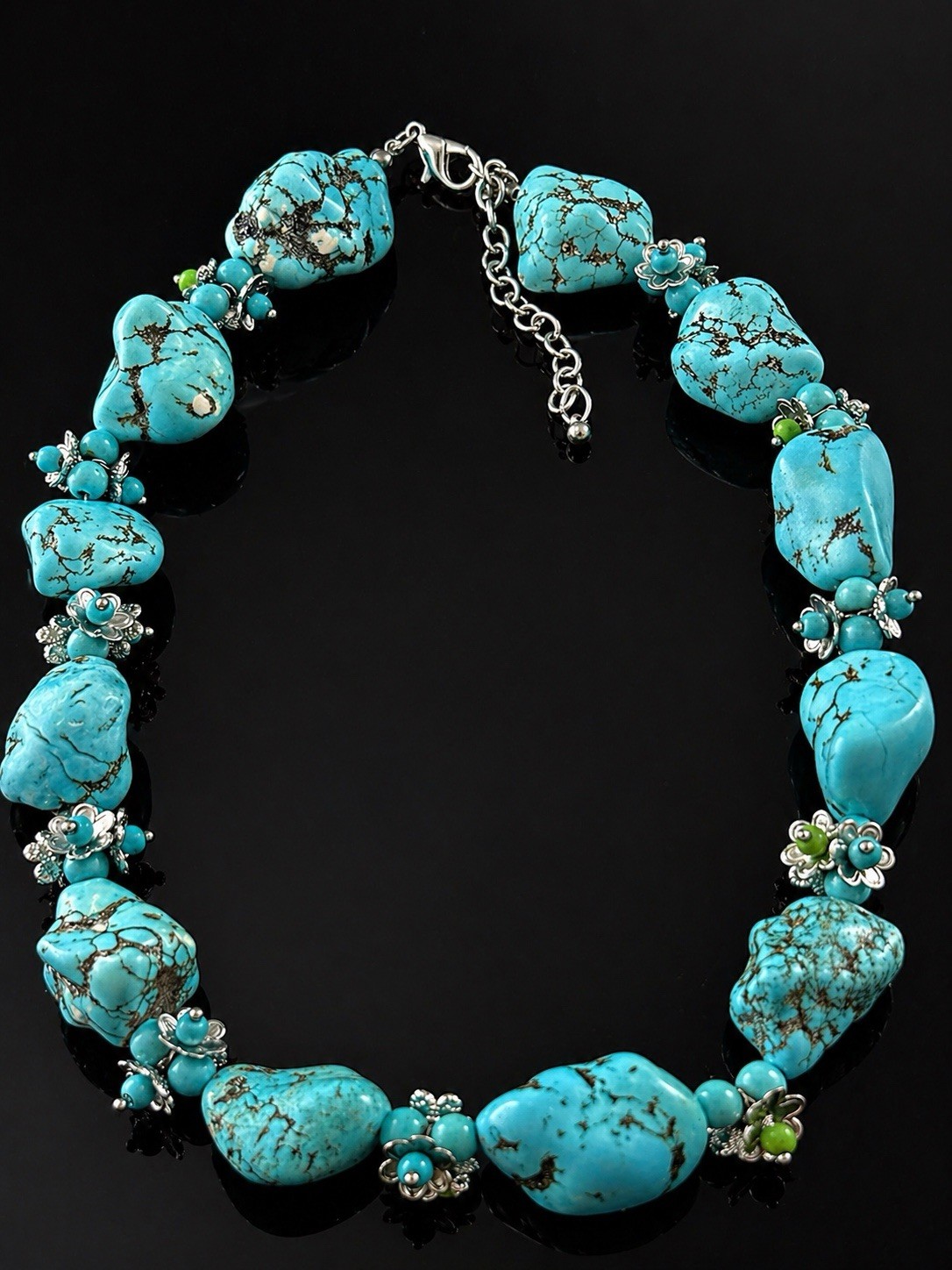 Chunky Turquoise Beaded Necklace in Random Shapes Man Made 22 in #388