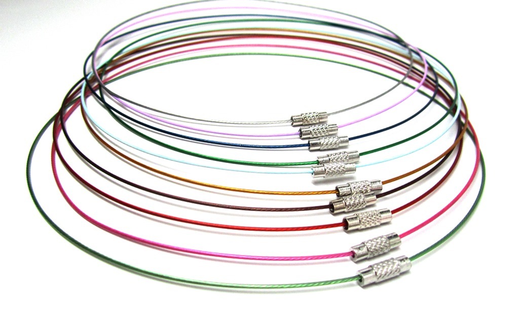10 pcs. Memory Wire Choker Coated Necklaces with Silver Screw Clasps – 18″
