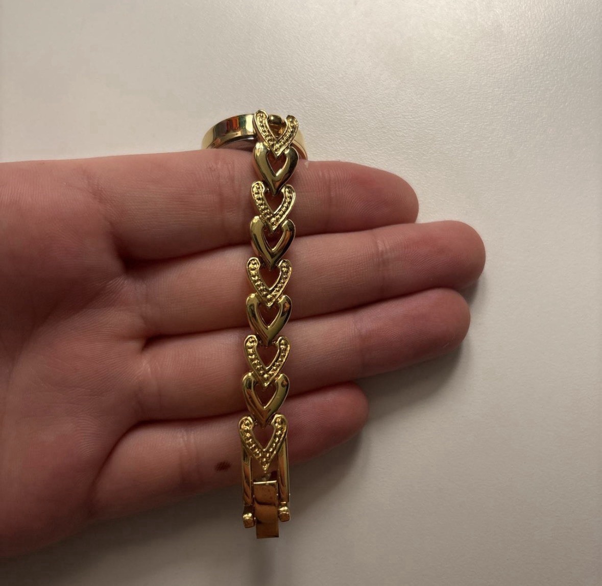 Gold Watch Bracelet With Detailed Heart Link Band