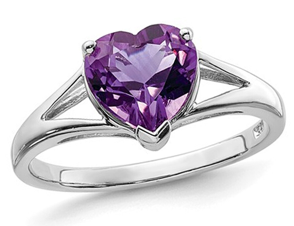 1.40 Carat (ctw) Solitaire Heart Amethyst Promise Ring Carat (ctw) in Sterling S
