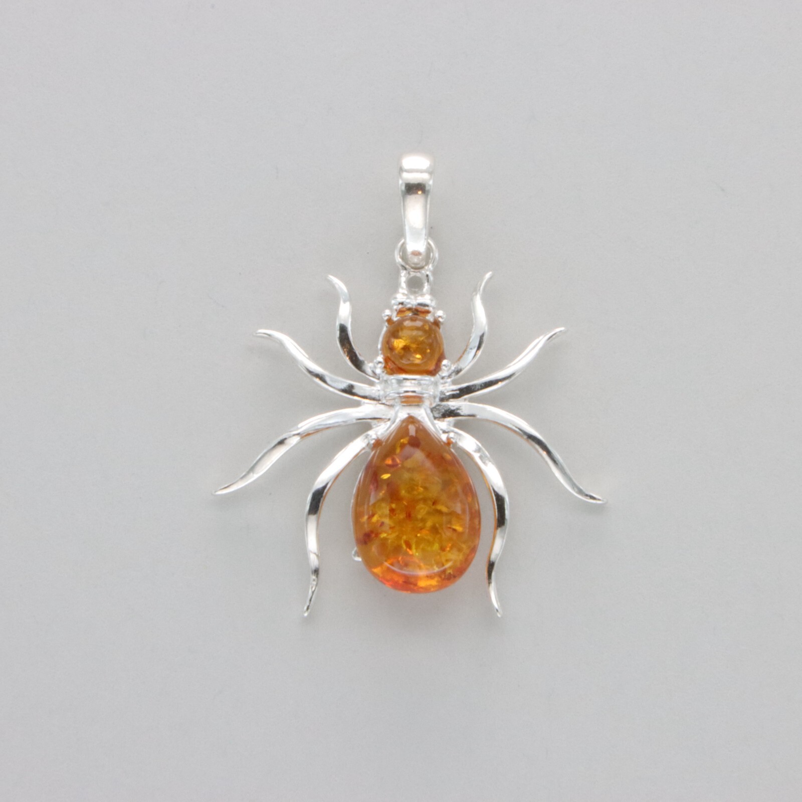 Cognac / Brown BALTIC AMBER Spider Pendant – 925 STERLING SILVER – Poland #4555e