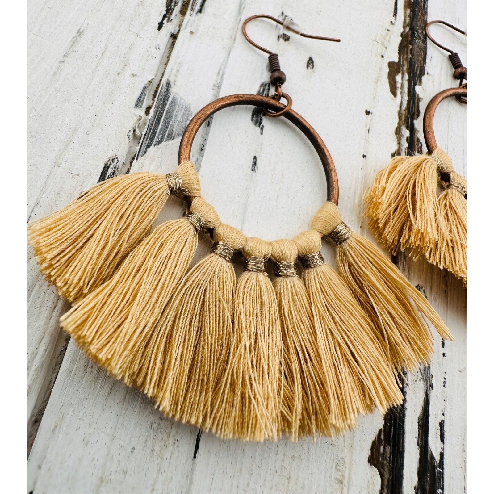 Beige Tassel Fan Earrings Copper Alloy Neutral
