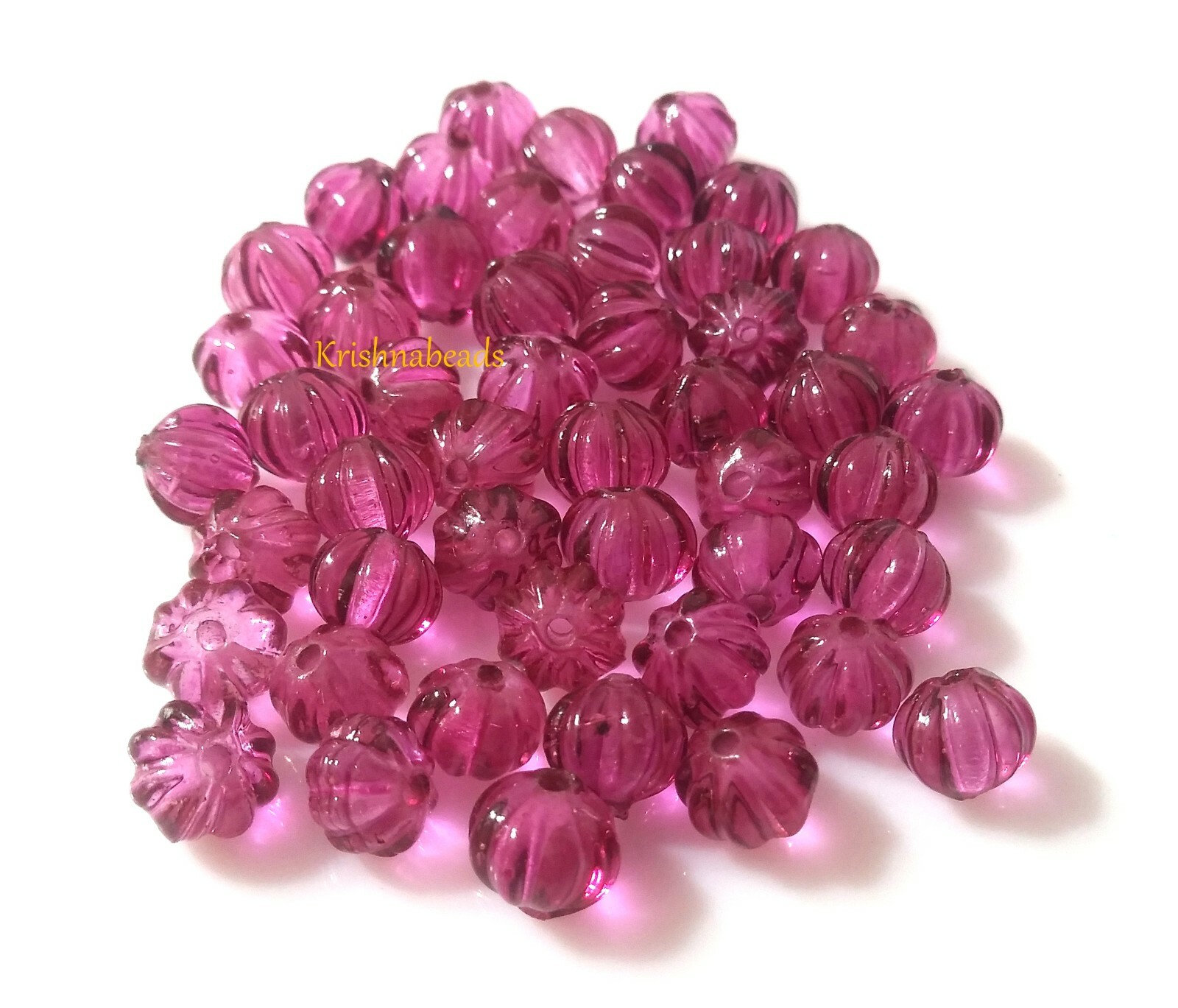Pink Tourmaline Color Hydro 6-7mm Carved Loose Beads Watermelon 25 Pecs