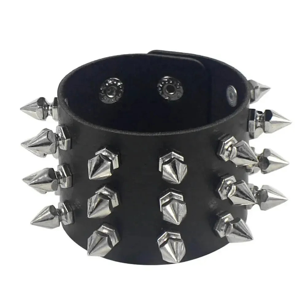 Pu Leather Studded Bracelet Choker Punk Spike Rivets Black Wristband Cuff Bangle