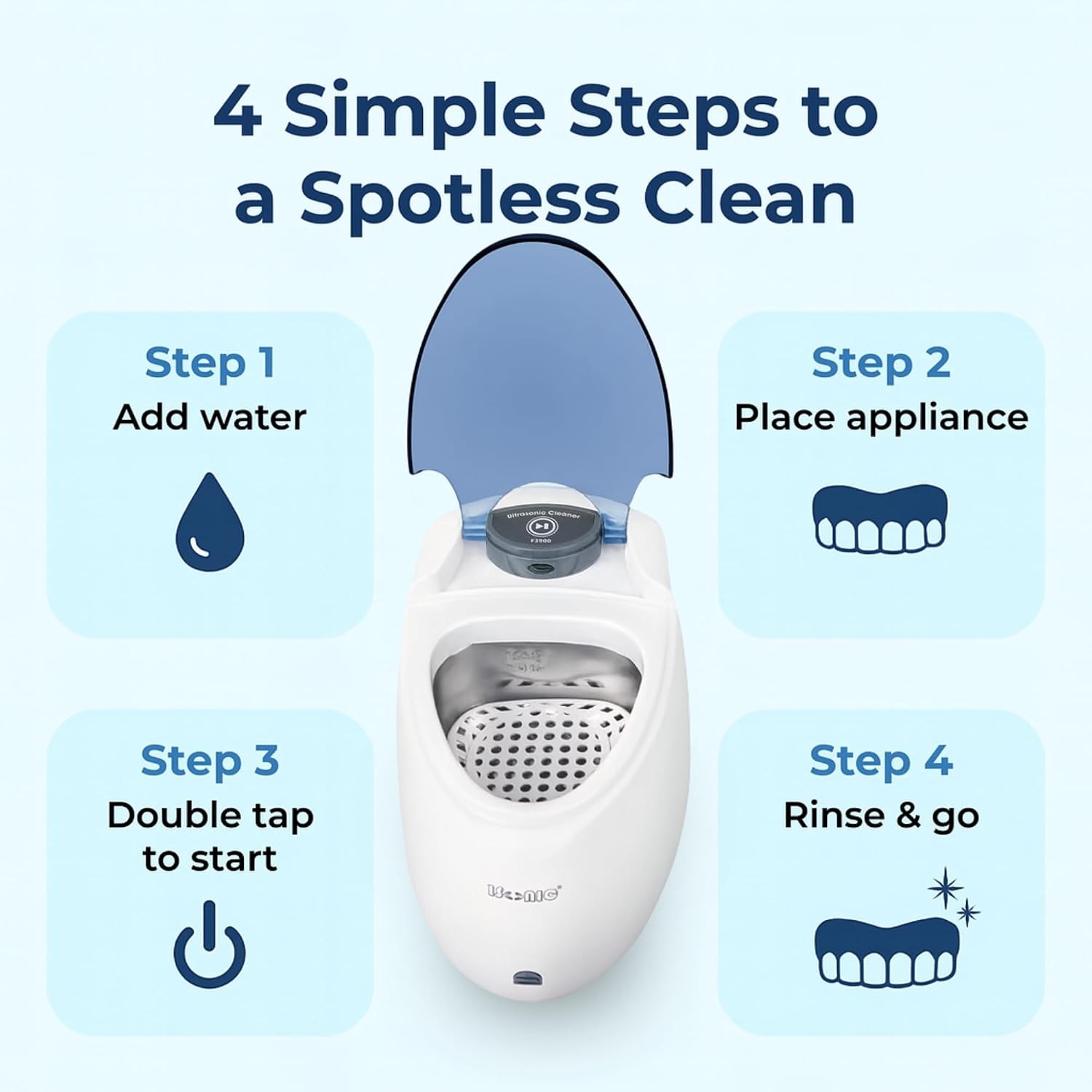 F3900 Ultrasonic Denture/Aligner/Retainer Cleaner for All Dental appliances