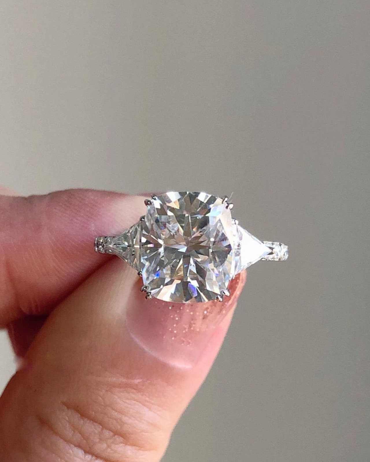RARE 15.90 Ct Certified Cushion Cut White Treated Diamond 925 Silver Ring