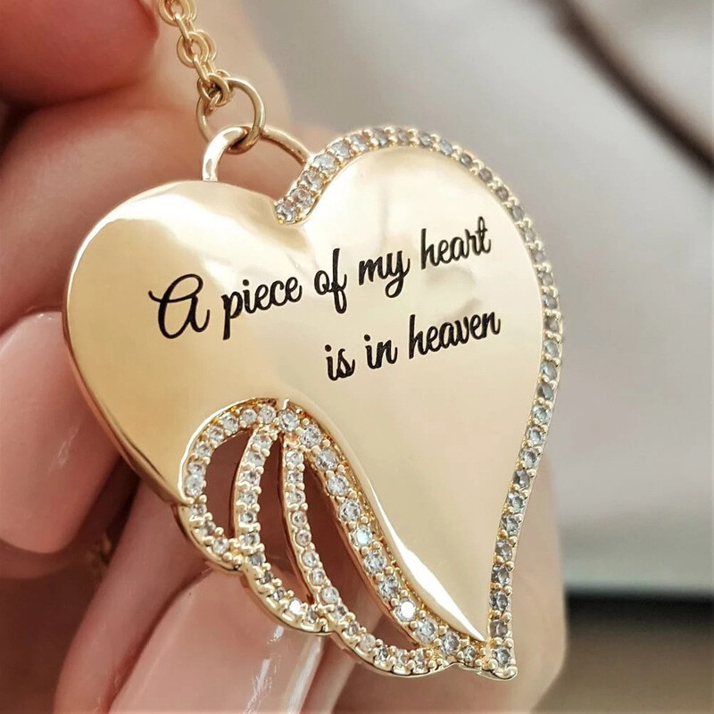 A Piece of My Heart Has Wings Angel Heart Memorial Pendant Keepsake Necklace