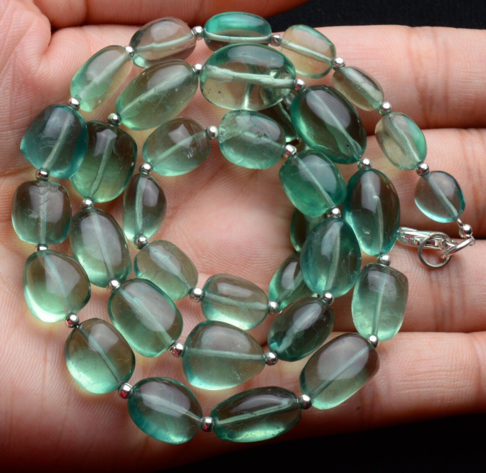 Emerald Green Fluorite Gem Beads 19″ Necklace 8 to 15 mm Size Beads