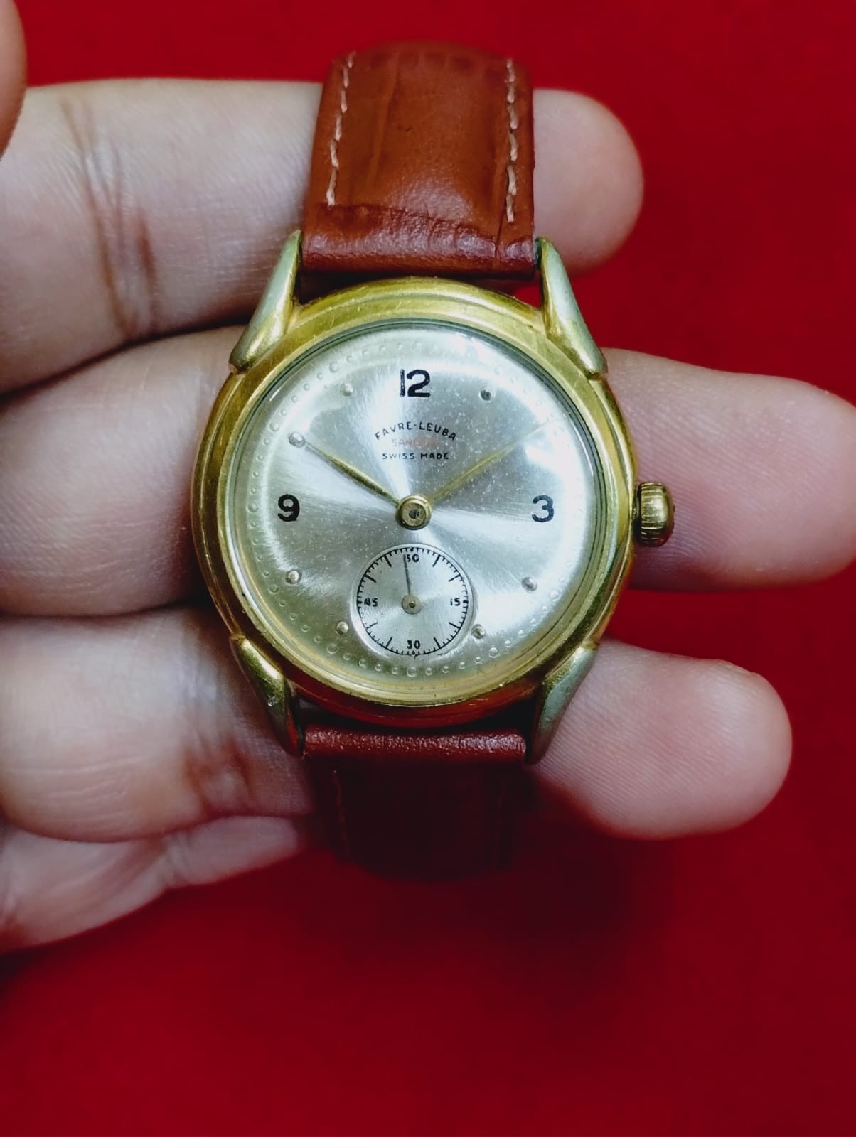 Vintage Favre leuba sandow original rare golden swiss working wrist watch 052