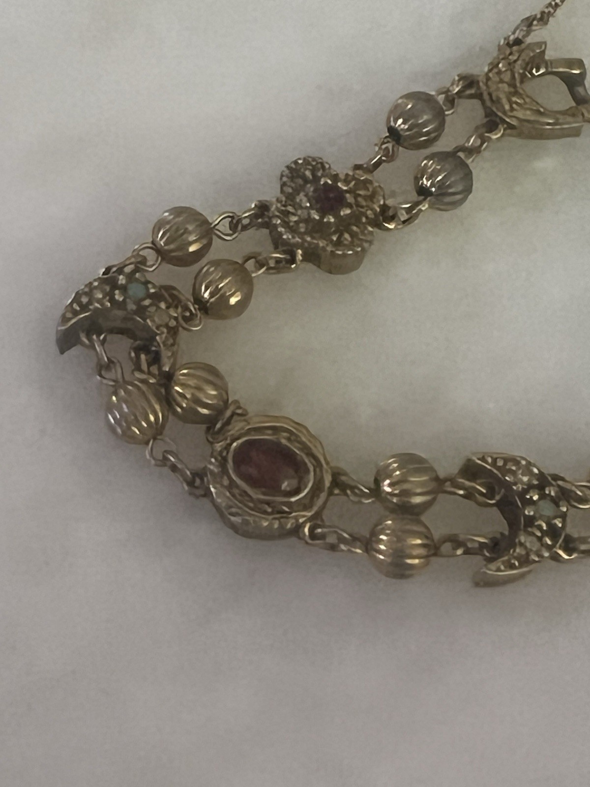 Goldette Victorian Revival Charm Bracelet with Safety Chain Unsigned