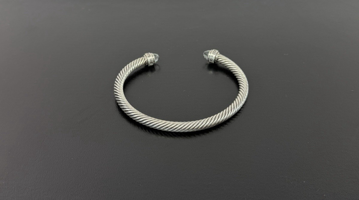David Yurman Sterling Silver Prasiolite & Diamond Cable Cuff Bracelet 5 mm 6.5″