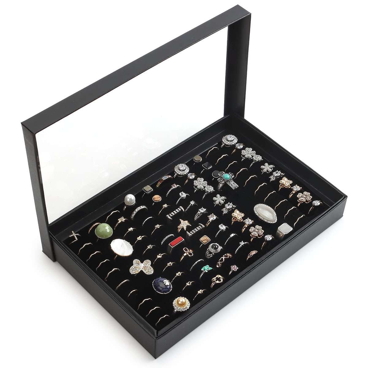 2Pc 100Slots Jewelry Ring Display Organizer Case Tray Holder Earring Storage Box