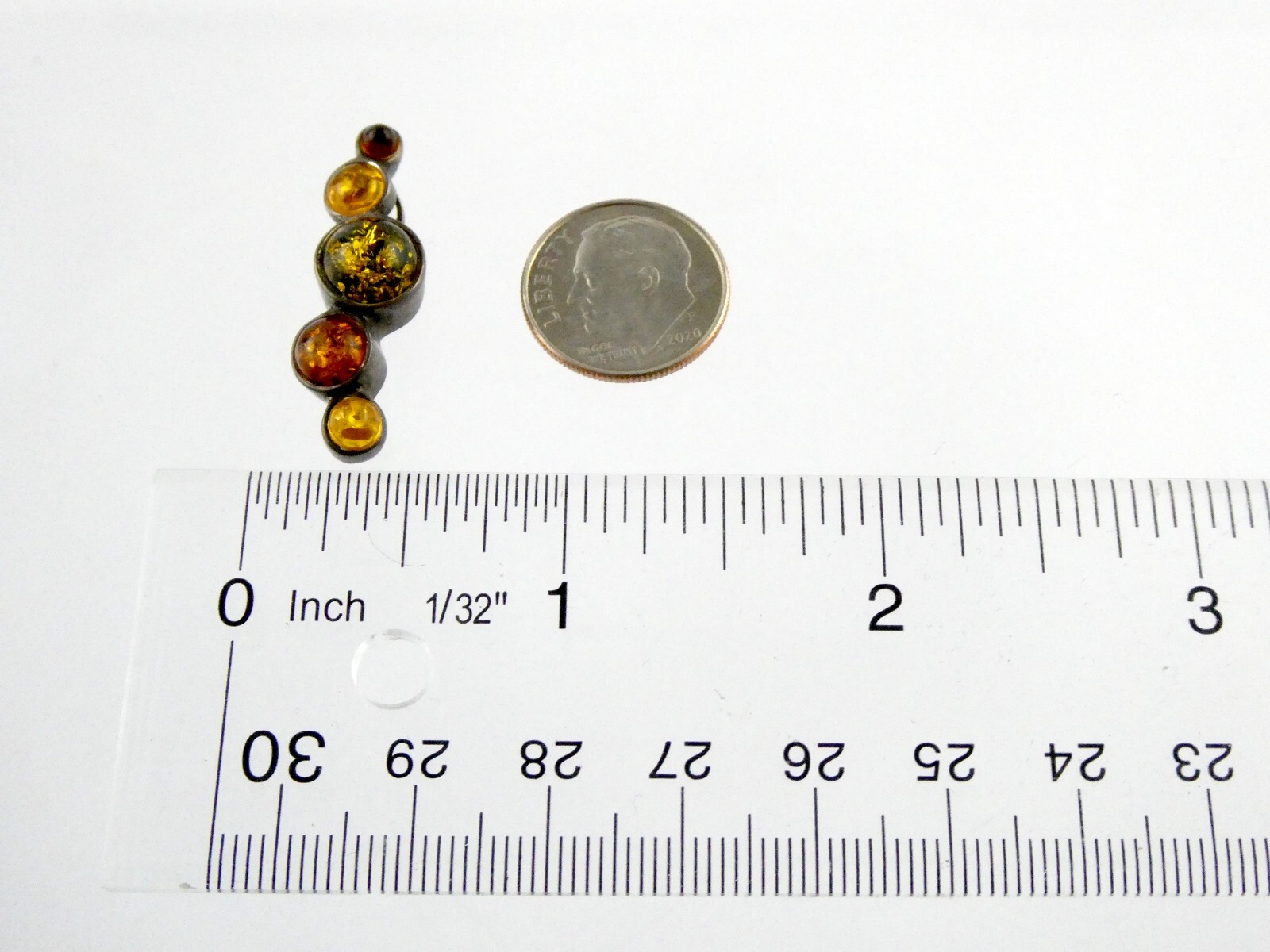 Sterling Silver Yellow Green Orange Amber Slide Pendant 925 2.8g 1 1/8 Inches