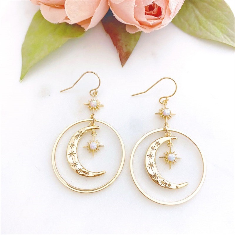 Women’s Moon and Star Pendant Earrings Elegant Fashionable Alloy Perfect Gift
