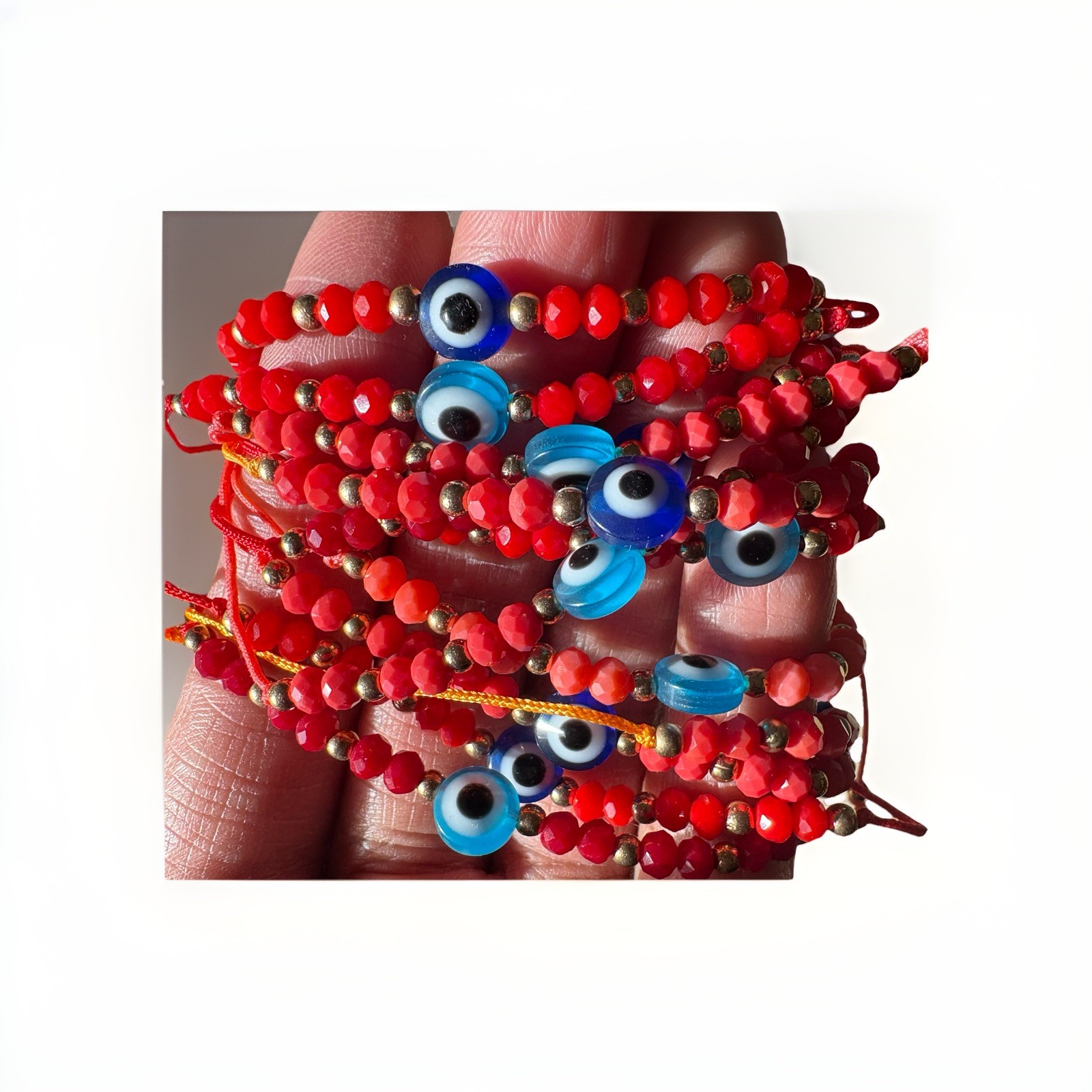 1 PIECE Red Beaded Evil Eye random red color Bracelets Adjustable Handmade