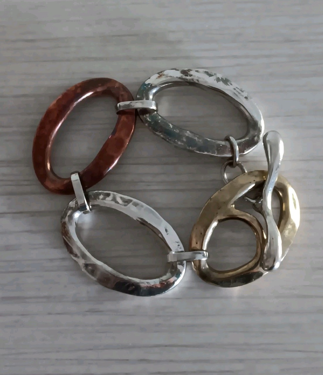 Rim Studio Sterling Silver Brass & Copper Large Link Bracelet 8″