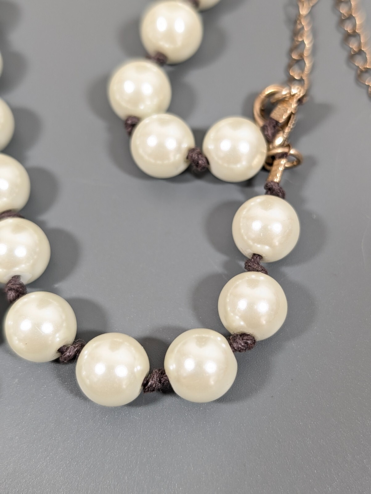 Retro Boho Ivory Color Glass Faux Pearl Brown Tassel Layering Necklace 33 in