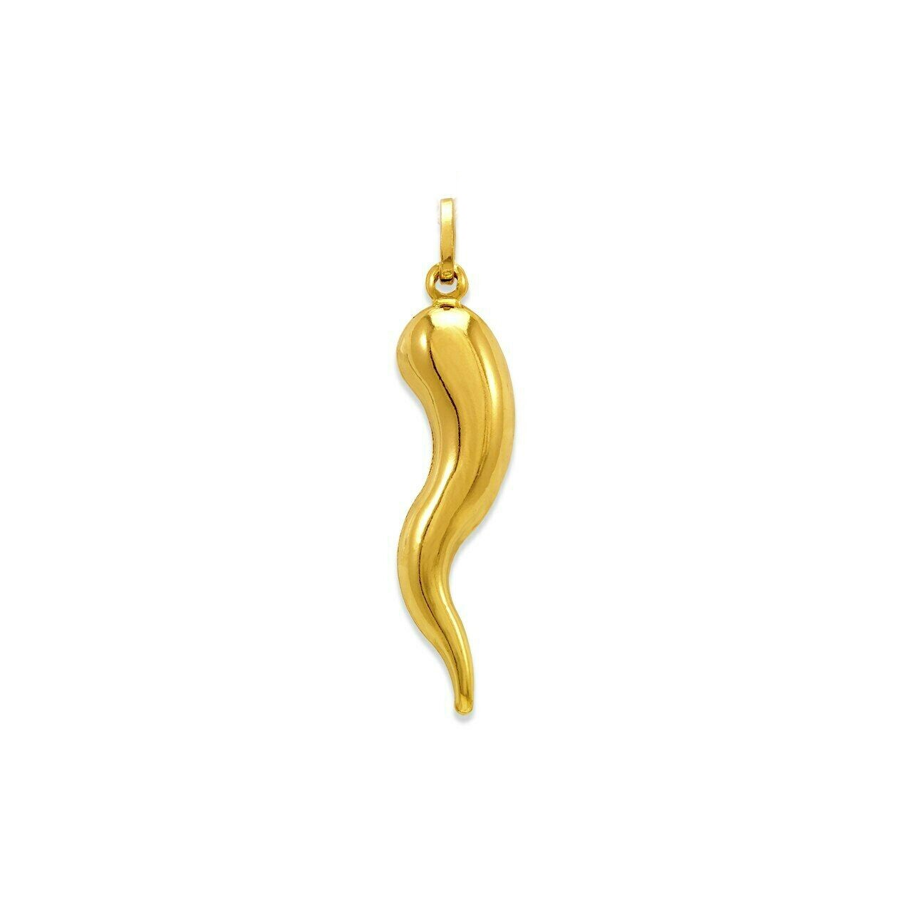 14K Real Gold Italian Horn Cornicello Pendant Amulet Good Luck Charm