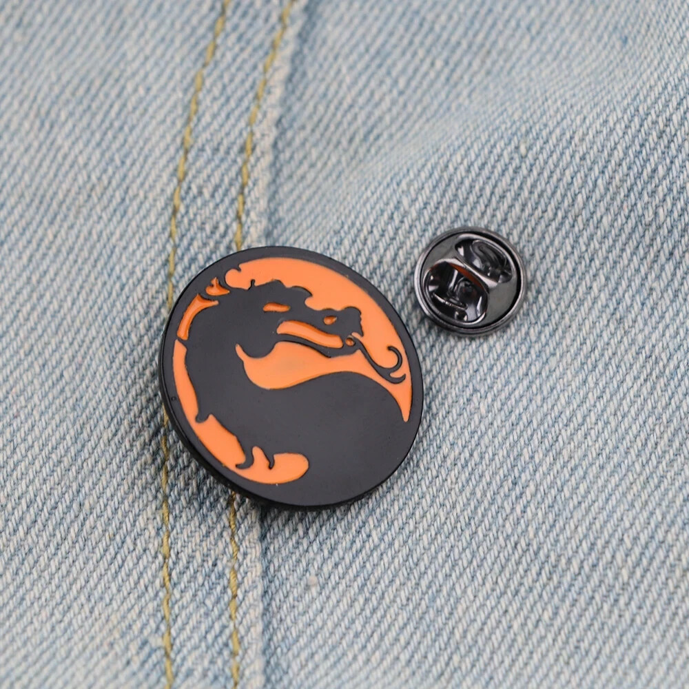 Mortal Kombat Game Movie Dragon Orange Black Logo Enamel Metal Pin