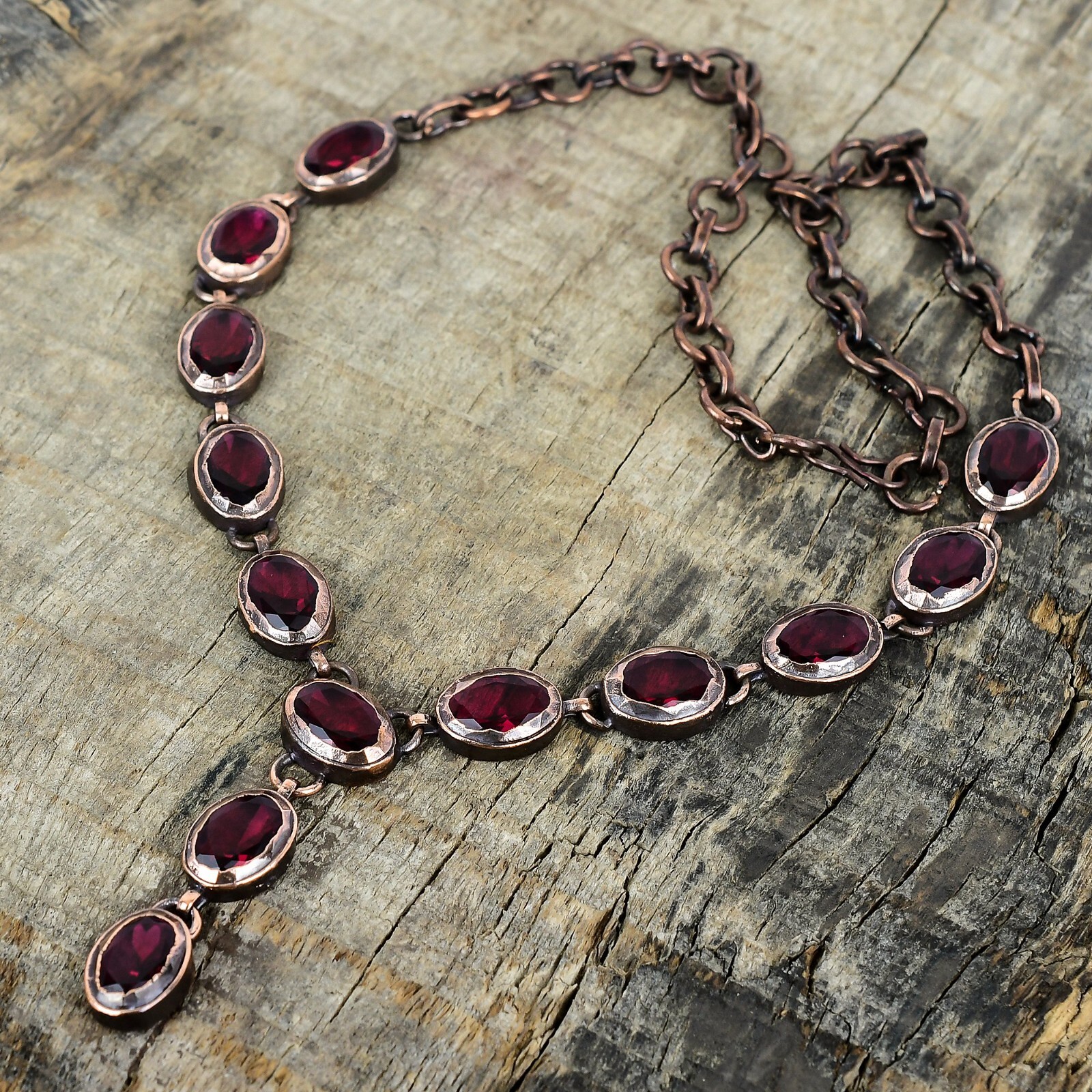 Valentines Deal Natural Rubellite Copper Electroformed Chain Necklace Jewelry