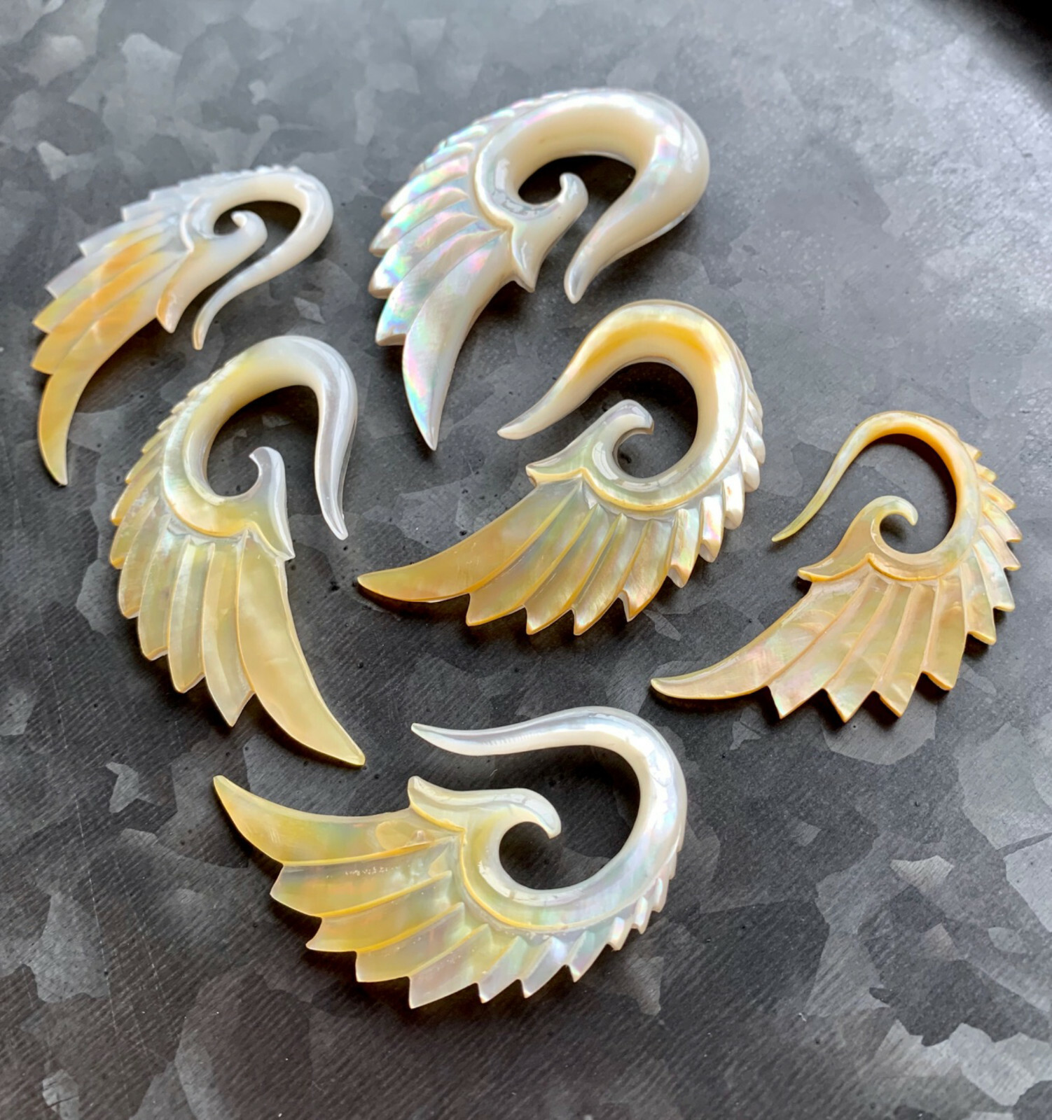 PAIR Mother of Pearl Angel Wing Tapers Plugs Expanders Angelic Organic Gauges