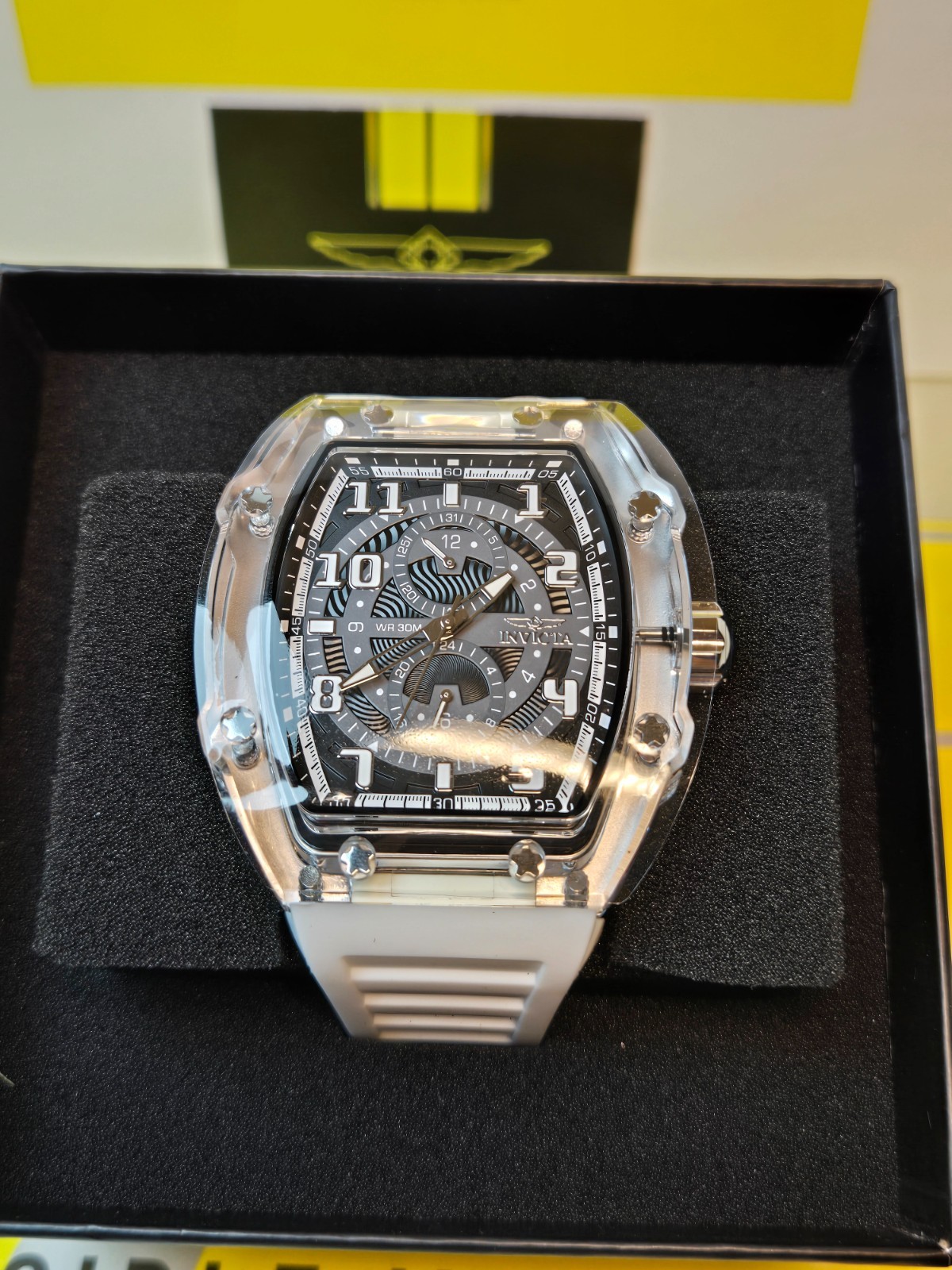 Invicta Racing Cyclone Men’s Watch 48.5 mm Smoke Gray /White Silicone Band- NEW!