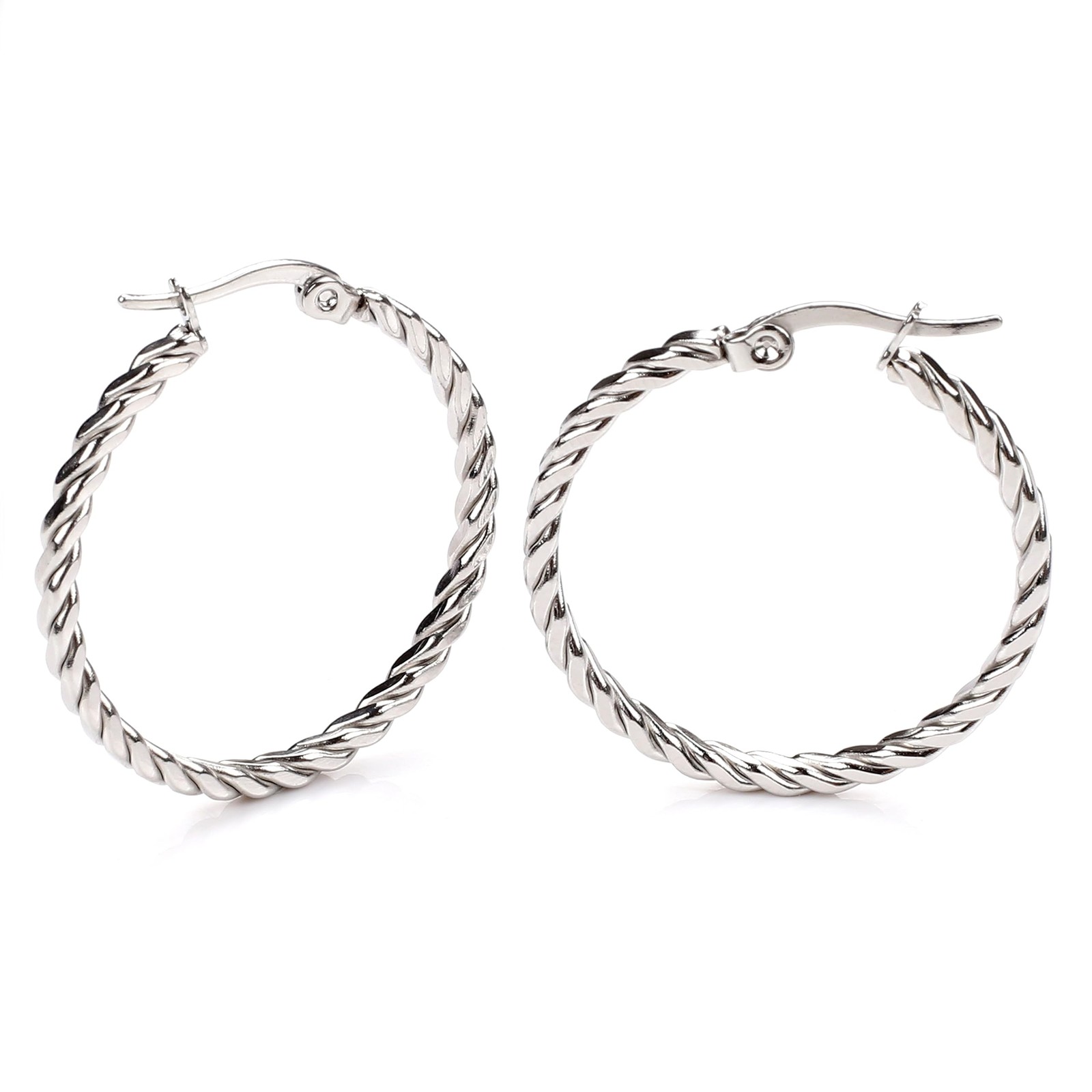 Earring for Women Cable Hoop Light-Weight Twisted 25 millimeters, silver