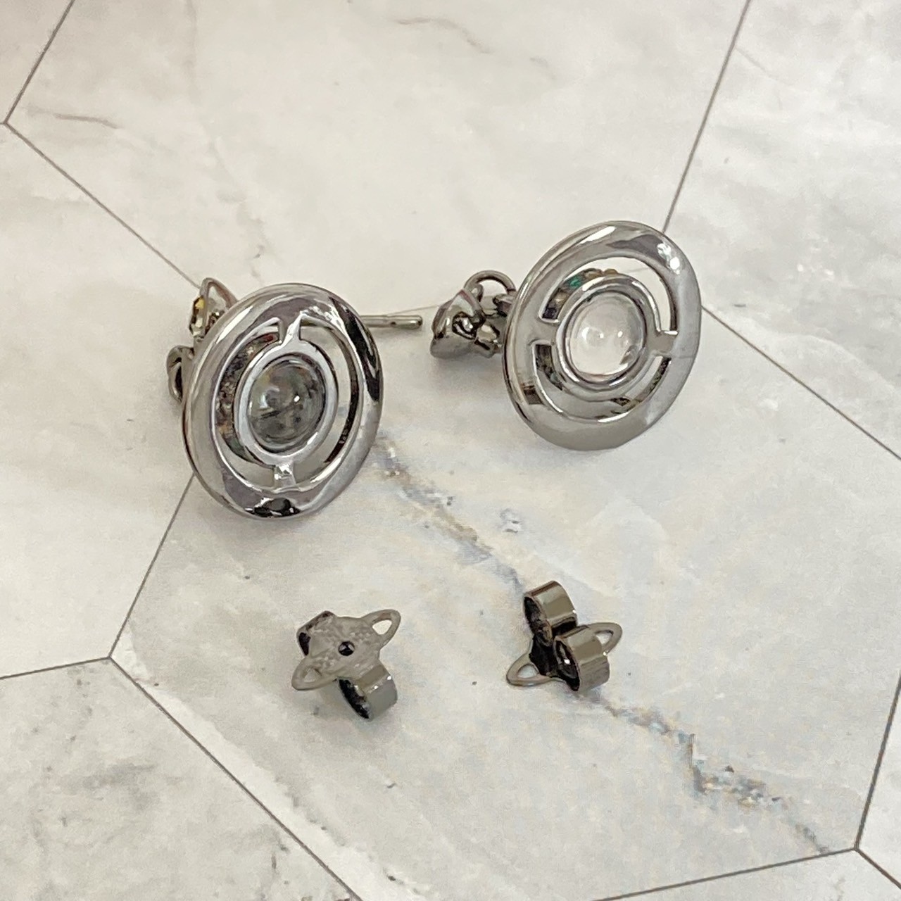 Vivienne Westwood Earrings Petite Orb Gunmetal Clear Multi 2.5 x 1.4cm NO BOX