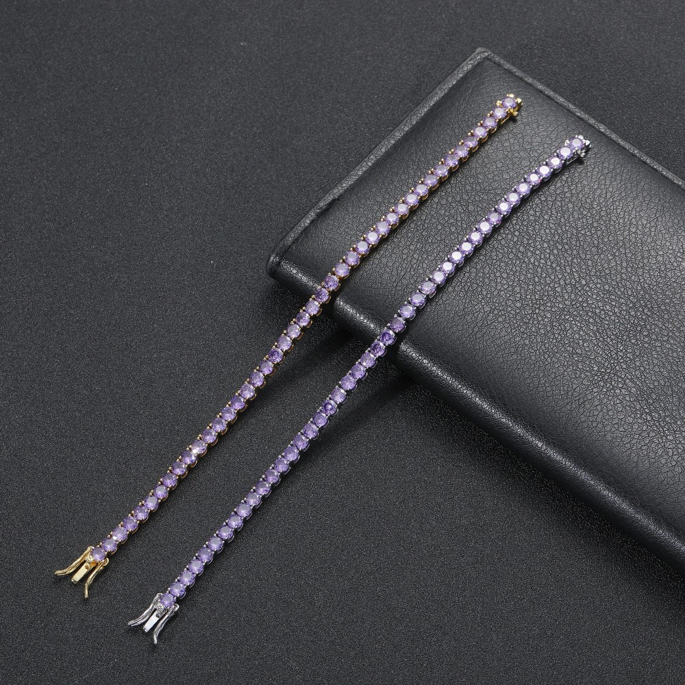 4mm Hip Hop Men Women Blue/Purple/White Tennis Chain Round Bracelet 6-8″