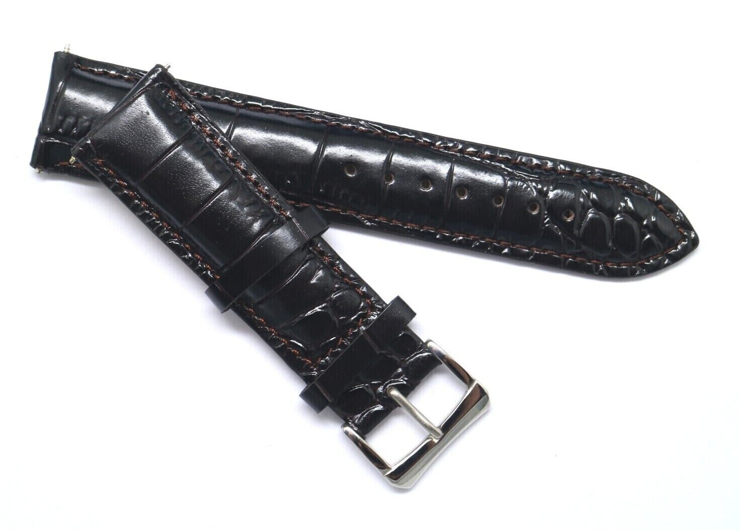 22mm 24mm 26mm Dark Brown Croco Embossed Leather Padded Men Watch Strap