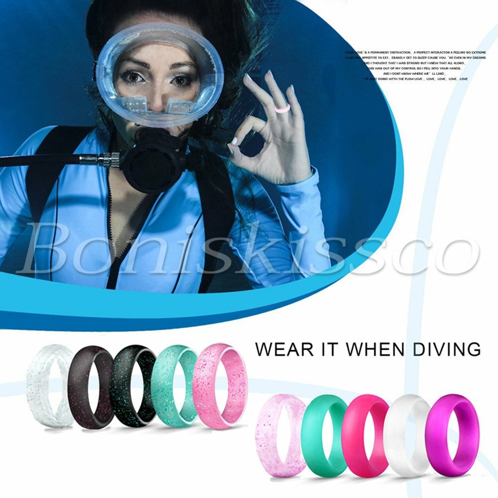 10pcs Women’s Ladies 5.7mm Glitter Silicone Wedding Ring Band Promise Engagement