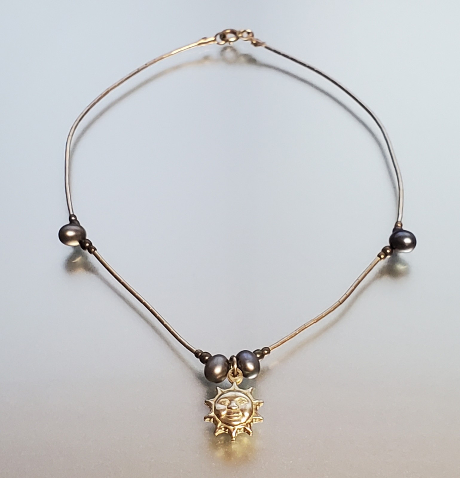 VTG 925 MEX Sun Face Anklet 9.5in Sterling Silver 3gtw Celestial Mexico Beach