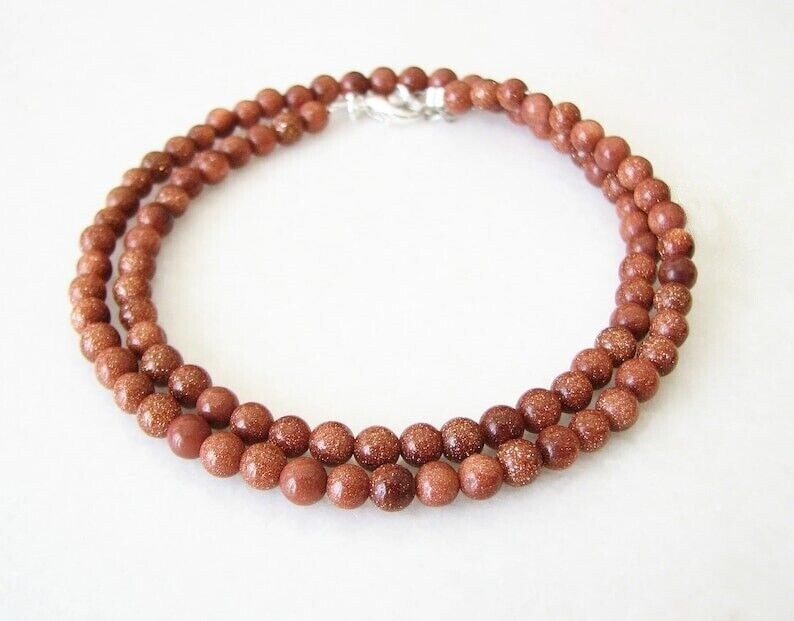 Natural 4mm Sunstone Smooth Round Gemstone Beads Handmade Women Necklace