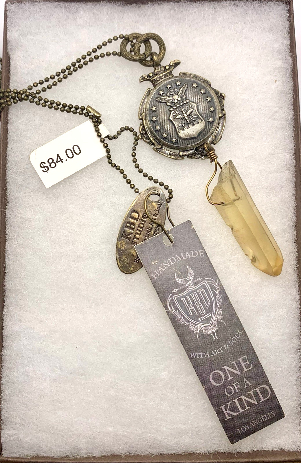 NEW Handmade Artisan Pendant Necklace US ARMY, One-of-a-Kind, Raw Crystal