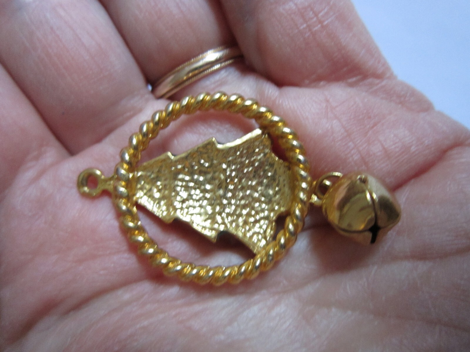 Vintage Christmas Pendant ONLY Necklace No Chain Charm Goldtone Jingle Bell