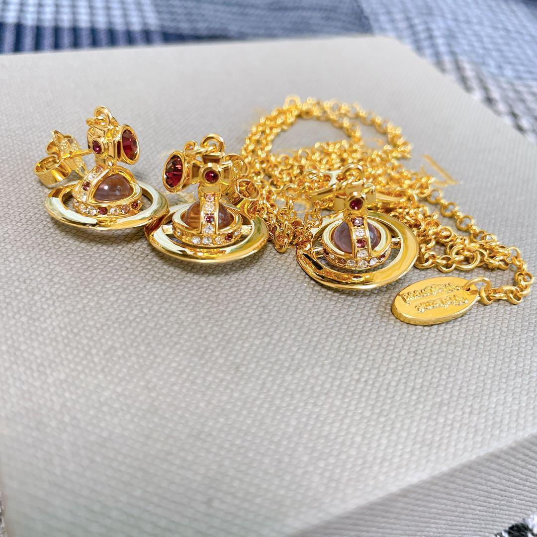 Vivienne Petite Orb Necklace Earrings Set Gold IN BOX [E31007