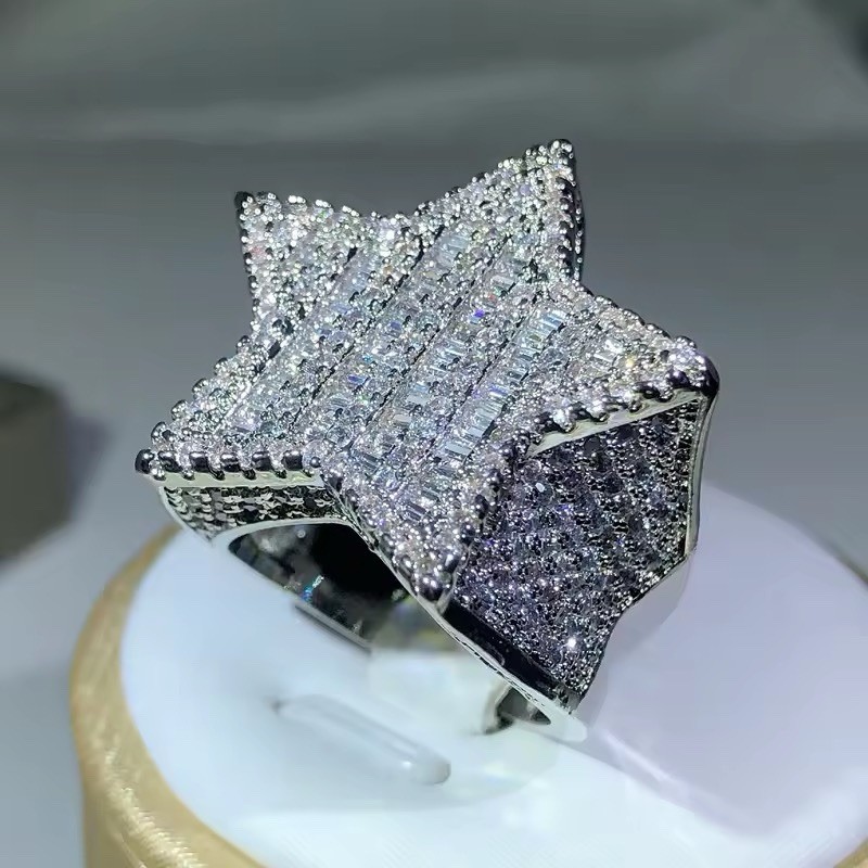 Iced Out 925 Sterling Silver Star Hip Hop Ring For Men