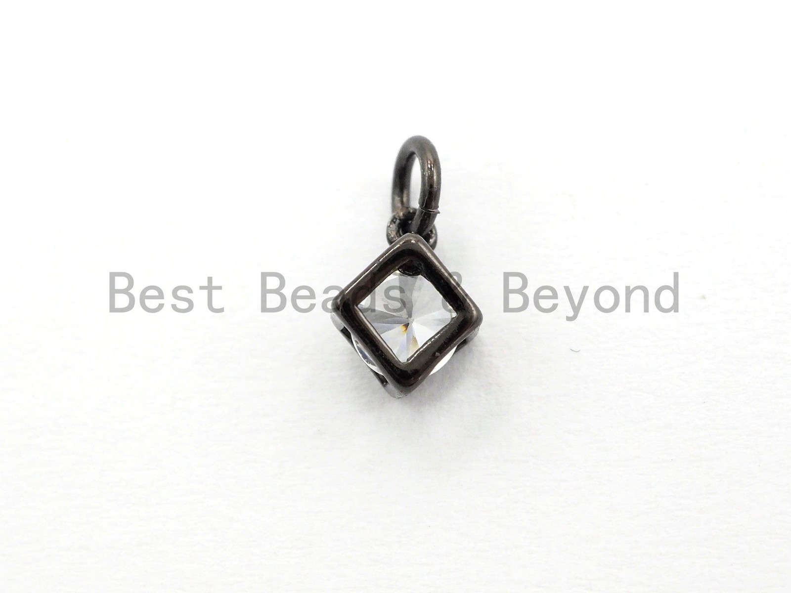 2pcs CZ Micro Pave Square Cubic Shape Pendant/Charm,Clear Cubic Zirconia Charm,