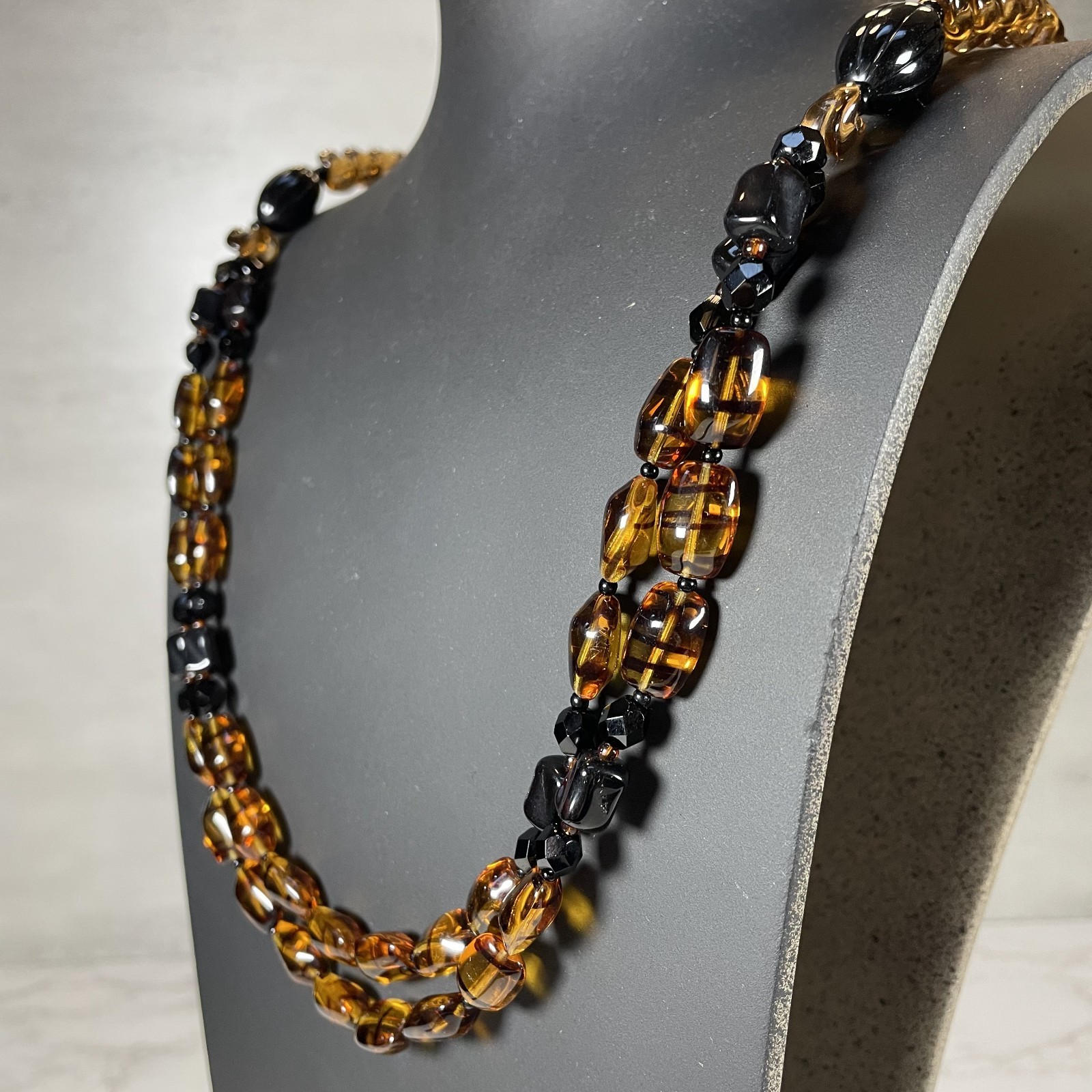 VTG ELLE of California Multi Strand Finest Bohemian Amber Glass Bead Necklace