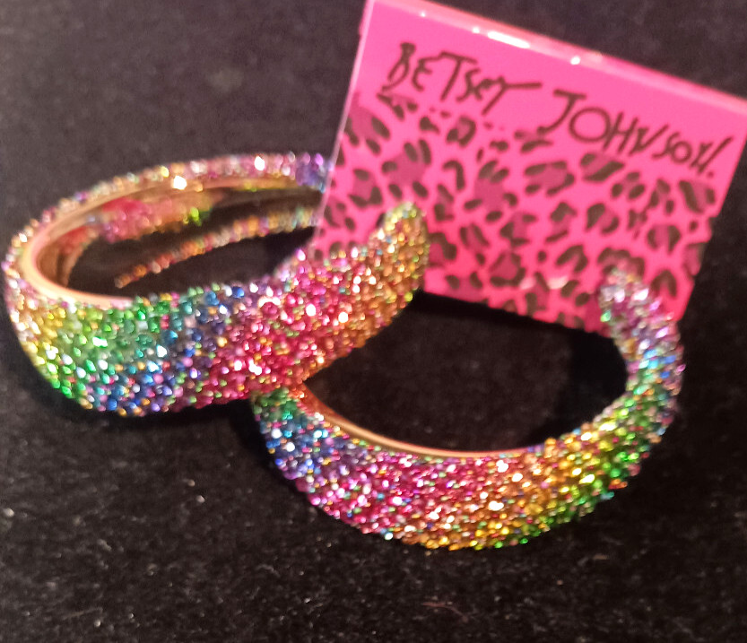 Big Exciting RAINBOW Ombre HOOP Colorful Betsey Johnson Earrings