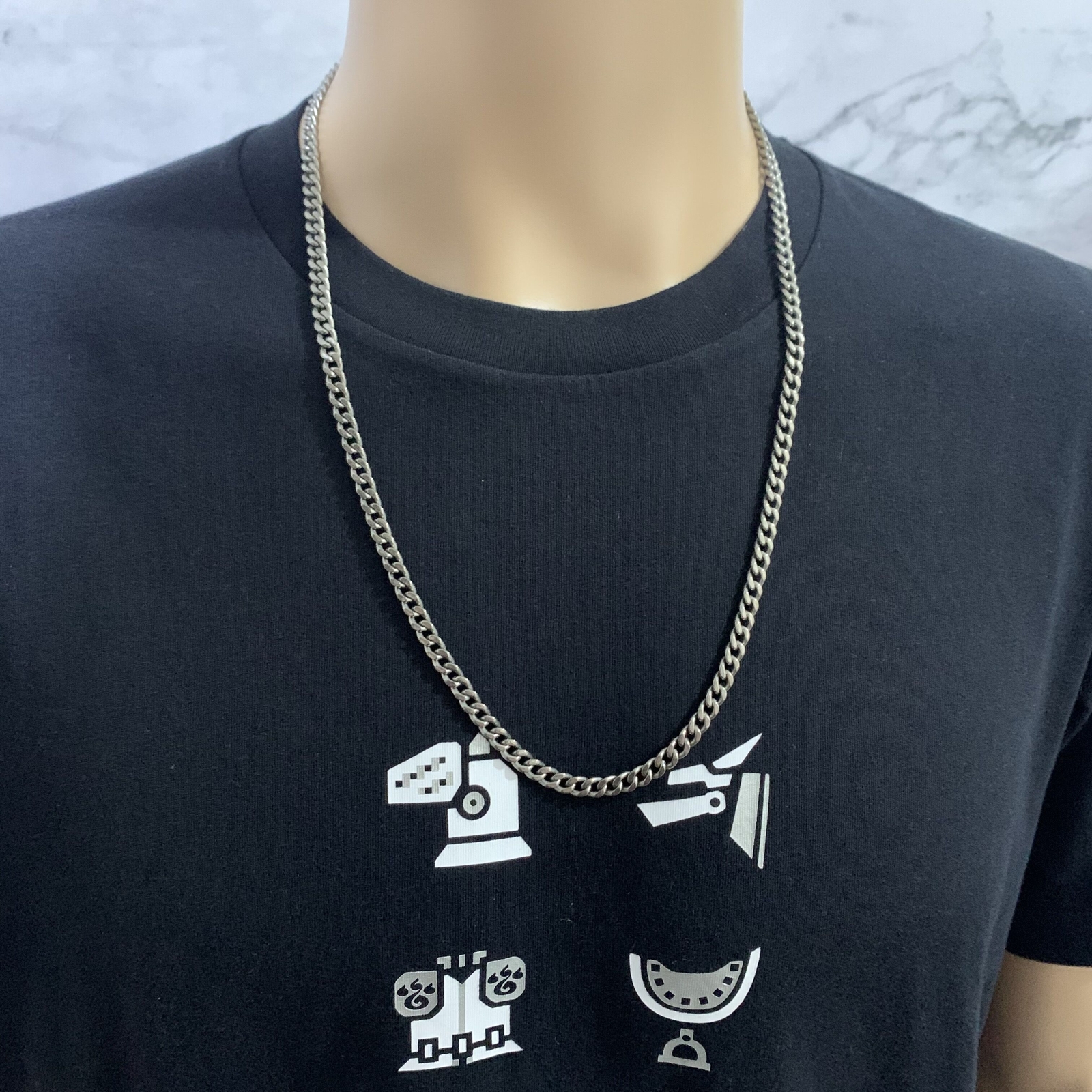 Pure Titanium Anti-allergy Necklace 2.2mm 3.5mm 5.5mm Curb Chain 22” 24” 26”