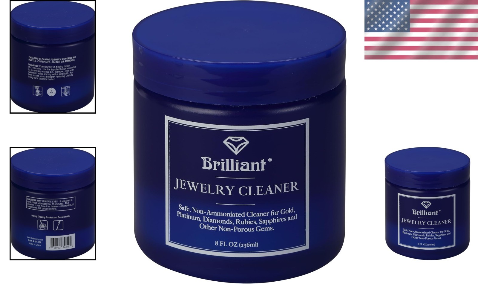 Non-Toxic Ammonia-Free Jewelry Cleaner 8oz with Brush & Basket – Sparkle Revive
