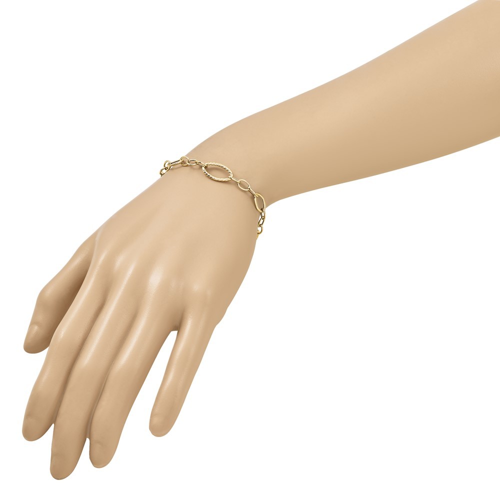 14K Polished and Textured 9.0mm Link 7.5 inch Bracelet