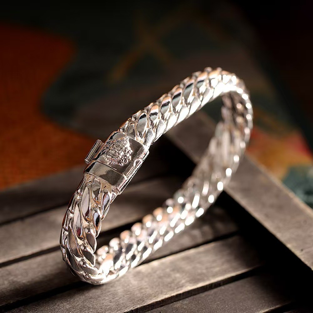 Solid S925 Sterling Silver Chain 12mm Braided Link Bracelet 83-84g 8.26in