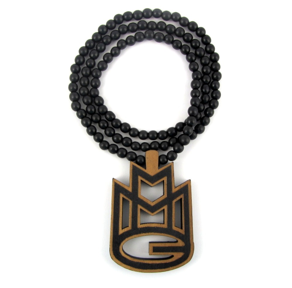 Wooden MMG Mybach Music Rick Ross Pendant Piece Chain Necklace Good Quality Wood