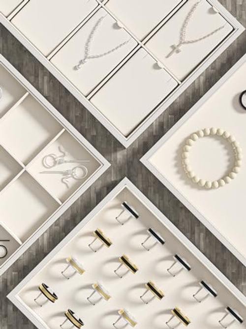 Drawer Jewelry Organizers And Storage,Velvet Bracelet And Beige Blank Trays