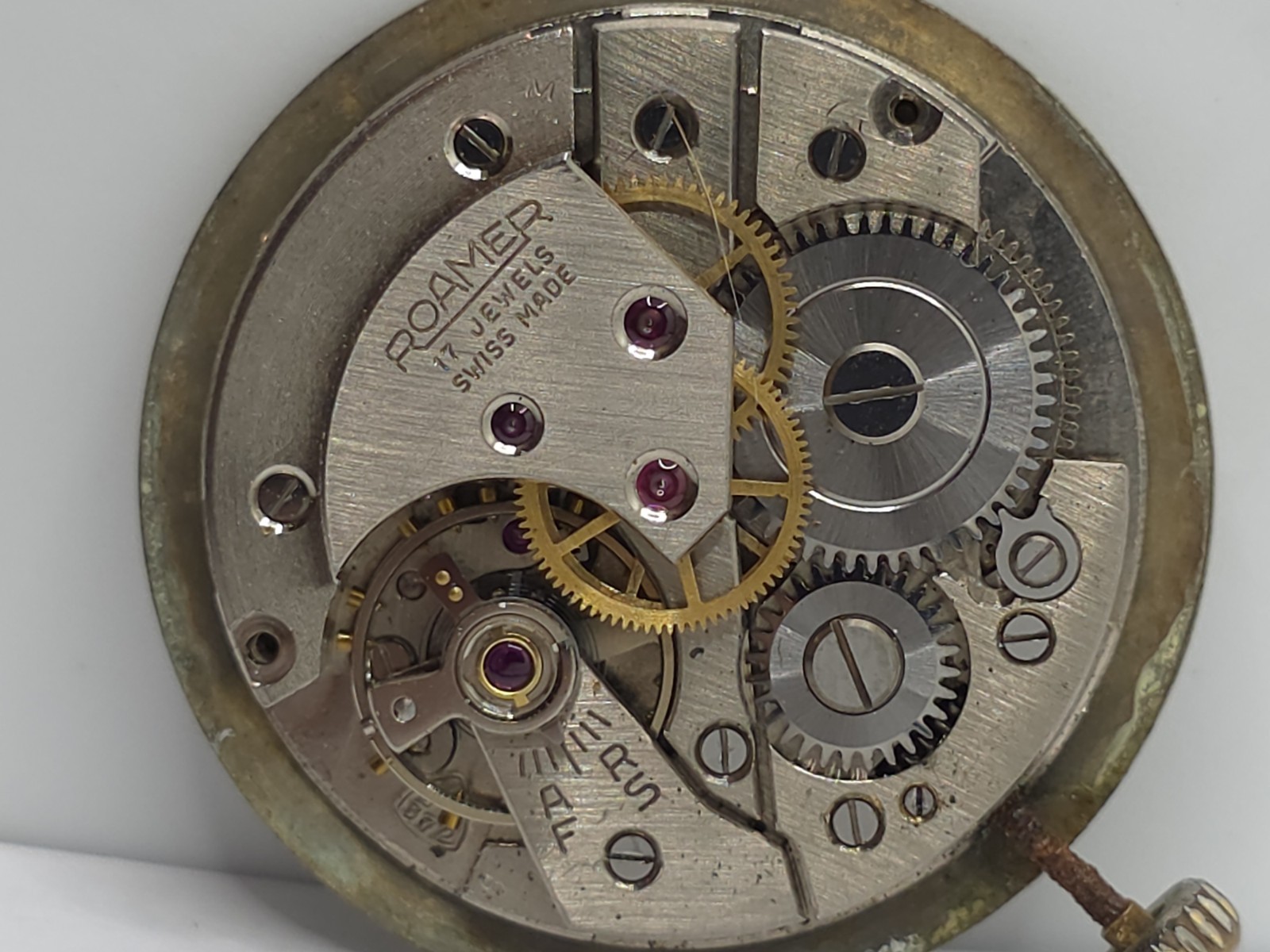 Vintage Roamer Watch Movement Cal. MST 372 Good Balance Main Spring Stem Crown