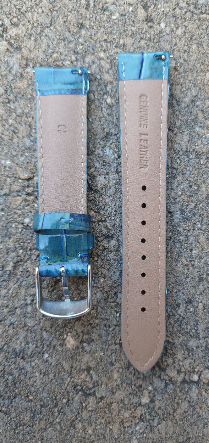 18mm PATENT Blue Genuine Leather alligator Interchangeable Watch Strap Band