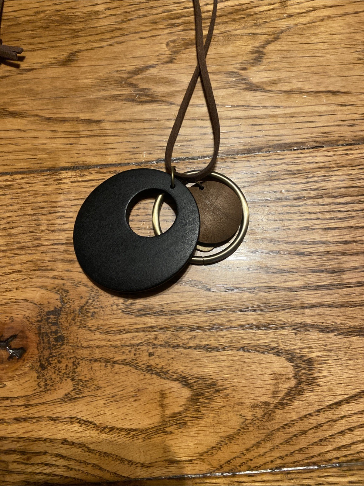 Handcrafted Cat Pendant Necklace with Wood, Brass, Brown Cord Boho