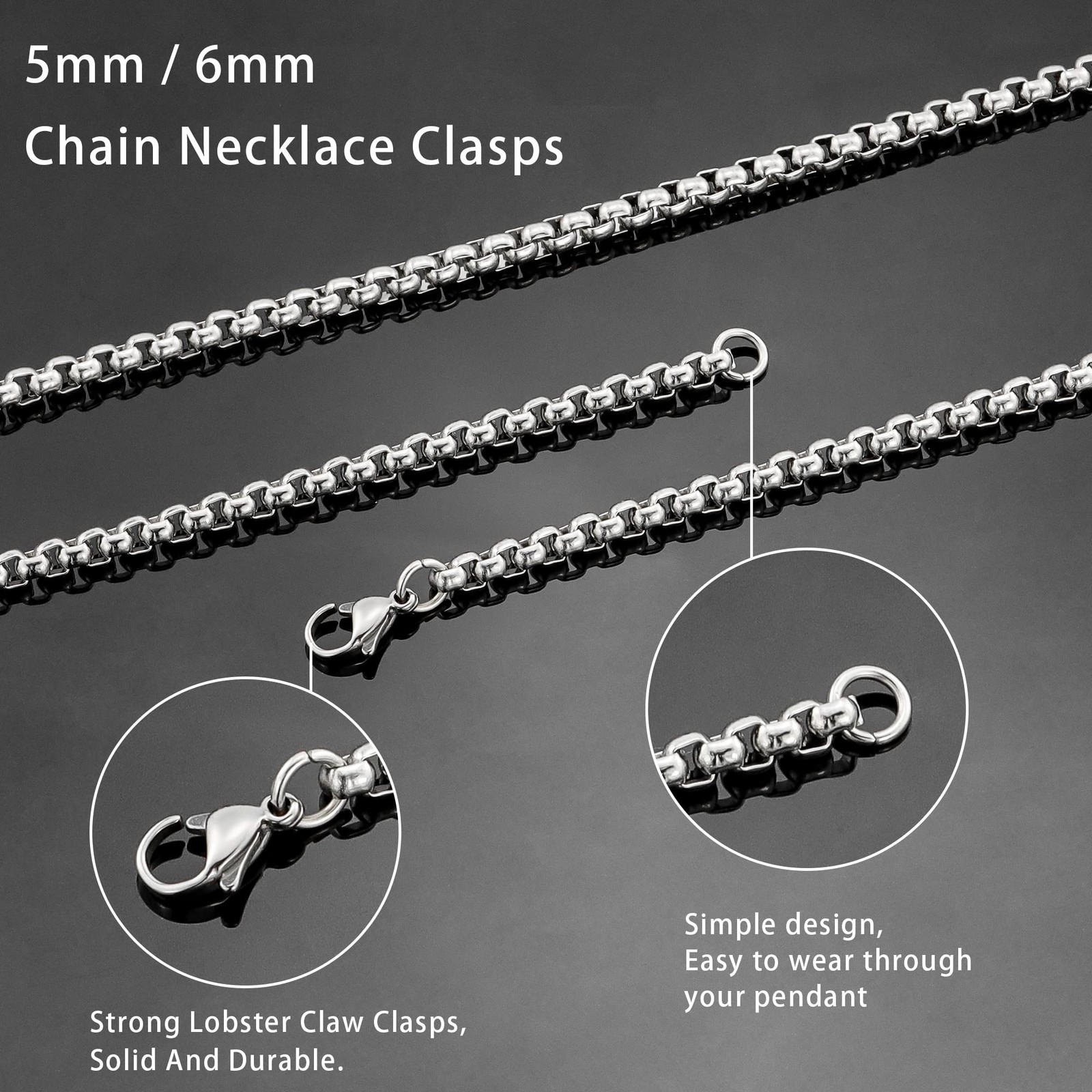 6 mm 24 In Square Rolo Stainless Steel Chain Necklace Round Box Necklace Men …